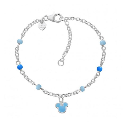 Bracciale bambina Disney acciaio Minnie pendente azzurro e blu Regolabile 12-14 cm