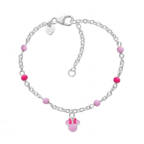 Bracciale bambina Disney acciaio Minnie pendente fucsia e rosa Regolabile 12-14 cm