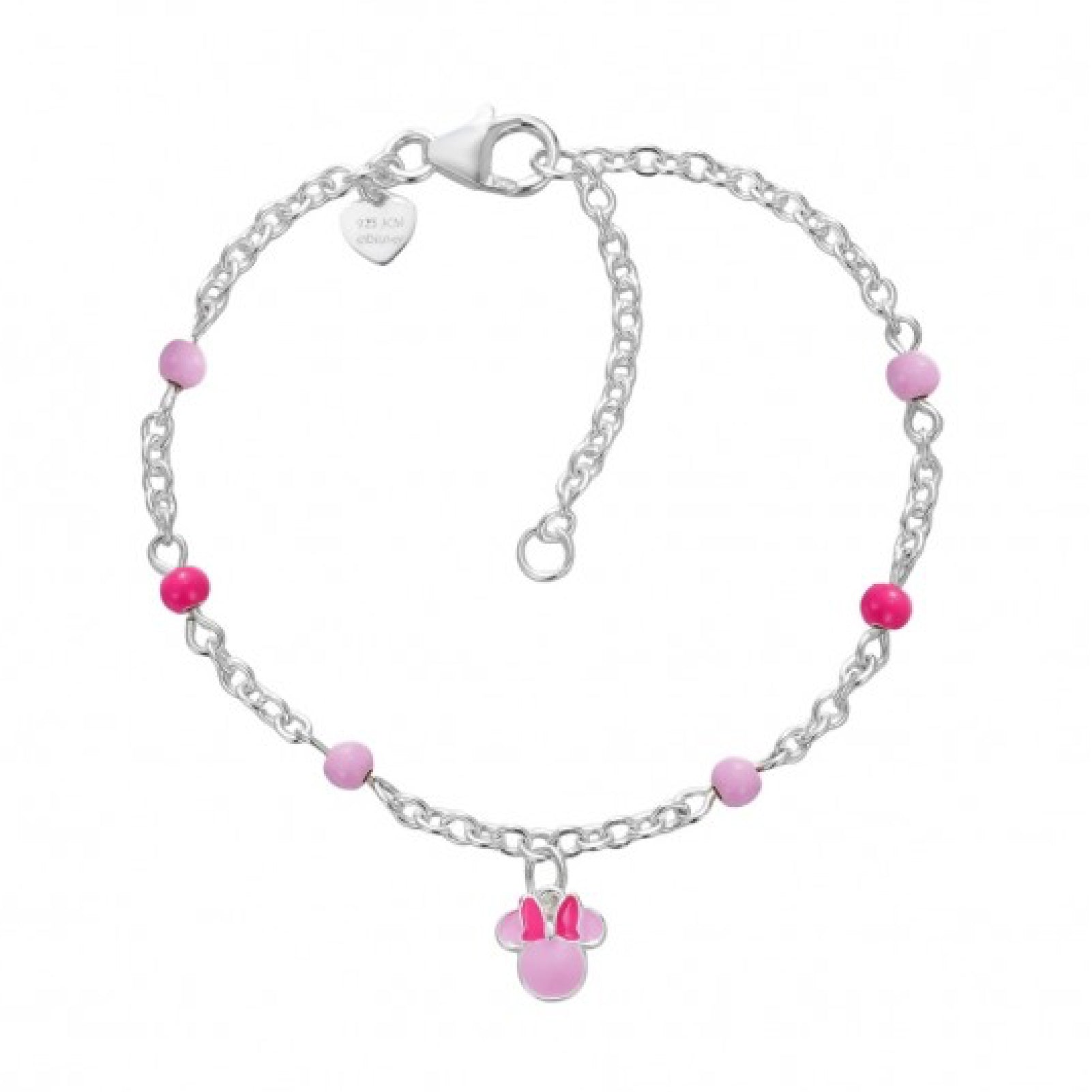 Bracciale bambina Disney acciaio Minnie pendente fucsia e rosa Regolabile 12-14 cm