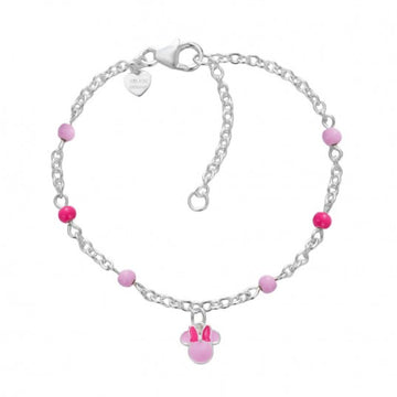 Bracciale bambina Disney acciaio Minnie pendente fucsia e rosa Regolabile 12-14 cm