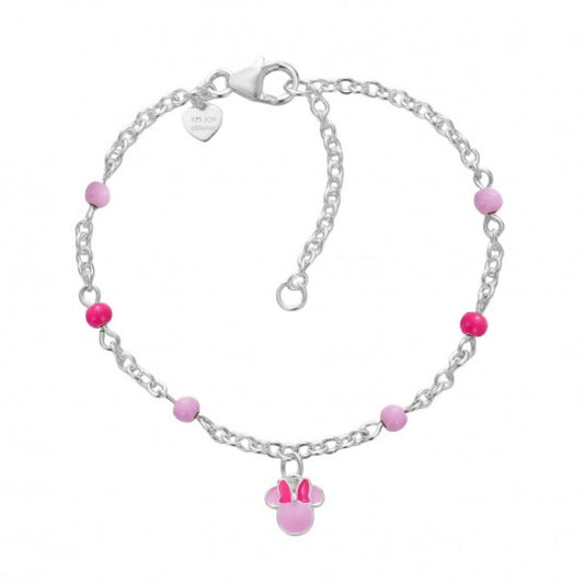 Bracciale bambina Disney acciaio Minnie pendente fucsia e rosa Regolabile 12-14 cm