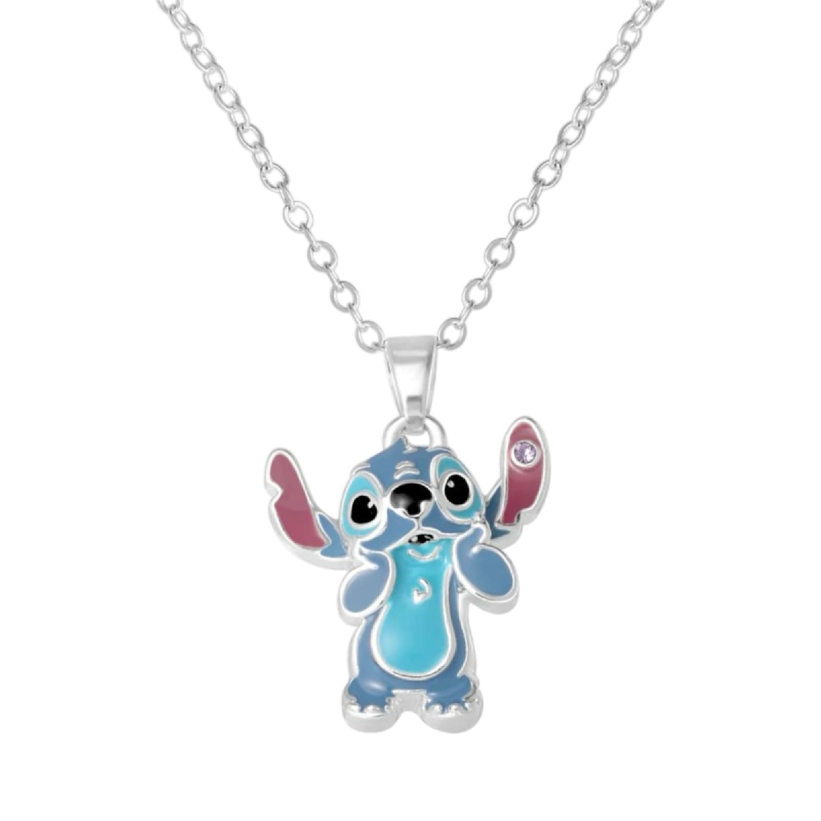 Collana catena Disney Stitch in ottone argento e smalto blu MISURA UNICA