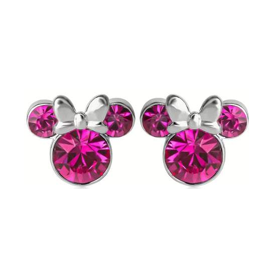 Orecchini lobo Disney Minnie ottone argento cristalli rosa MISURA UNICA