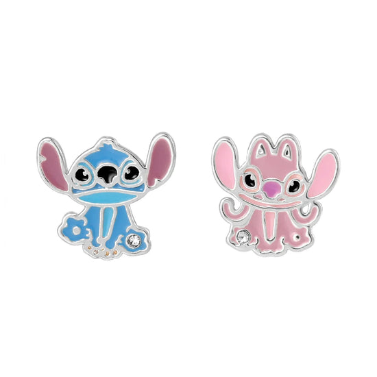 Orecchini lobo Disney Stitch & Angel ottone argento smalto MISURA UNICA