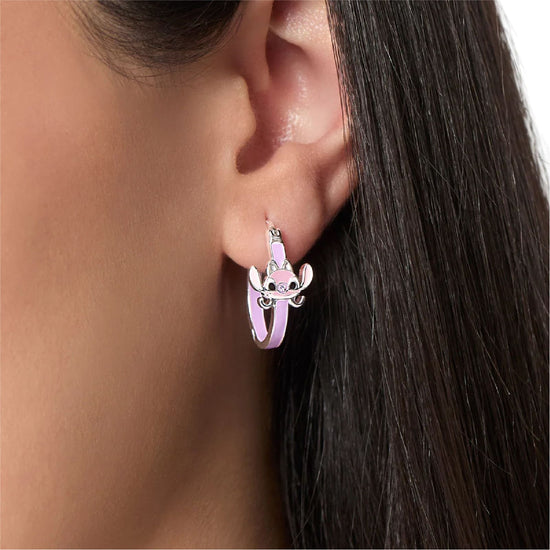 Orecchini cerchio Disney Angel ottone argento smalto rosa MISURA UNICA