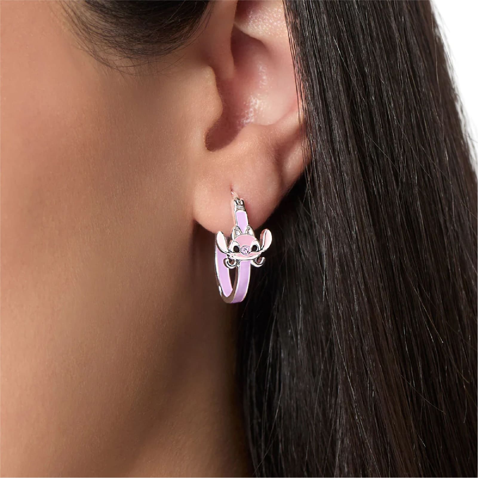 Orecchini cerchio Disney Angel ottone argento smalto rosa MISURA UNICA