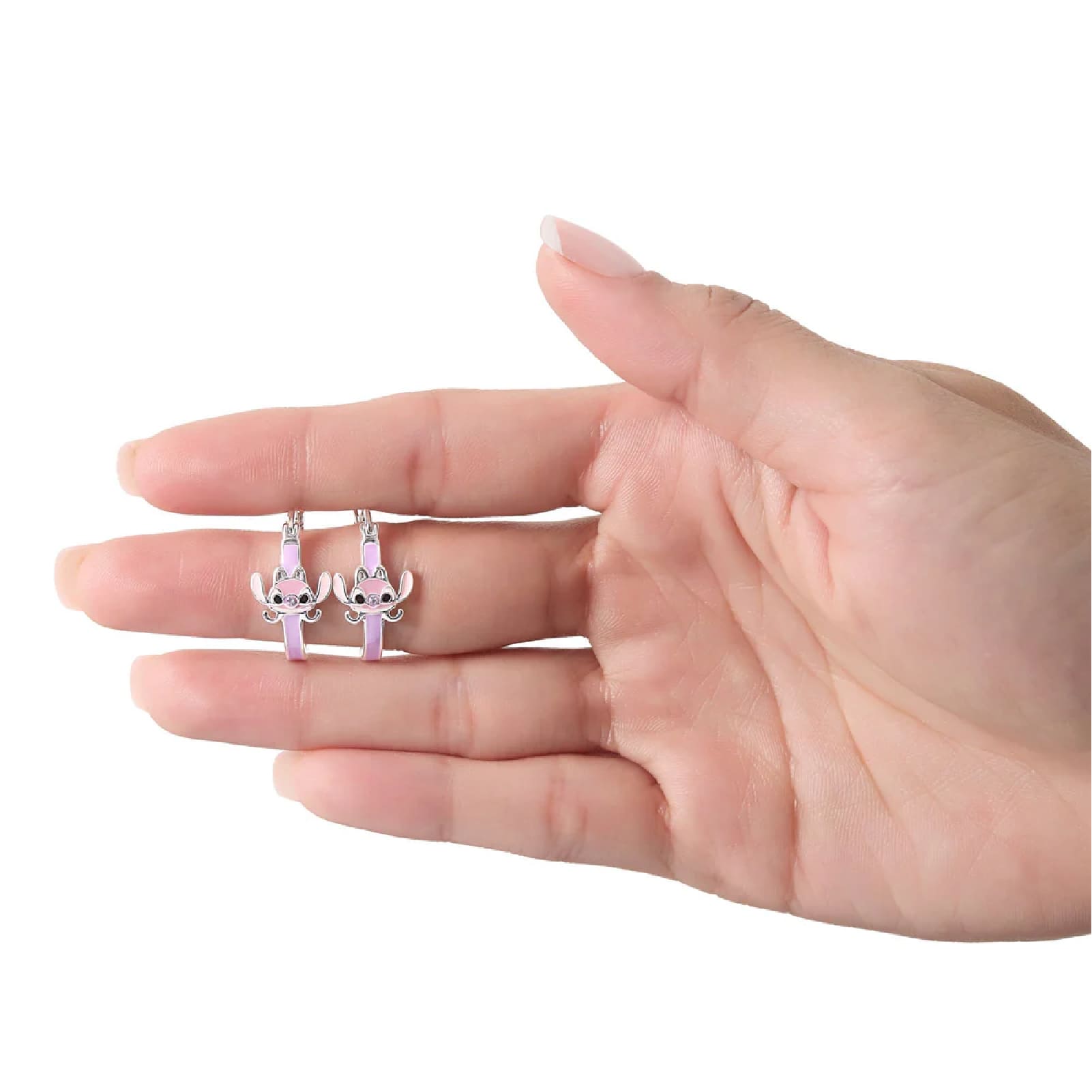Orecchini cerchio Disney Angel ottone argento smalto rosa MISURA UNICA
