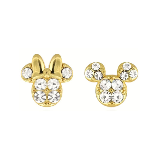 Orecchini lobo Disney Mickey Minnie in ottone oro cristalli MISURA UNICA
