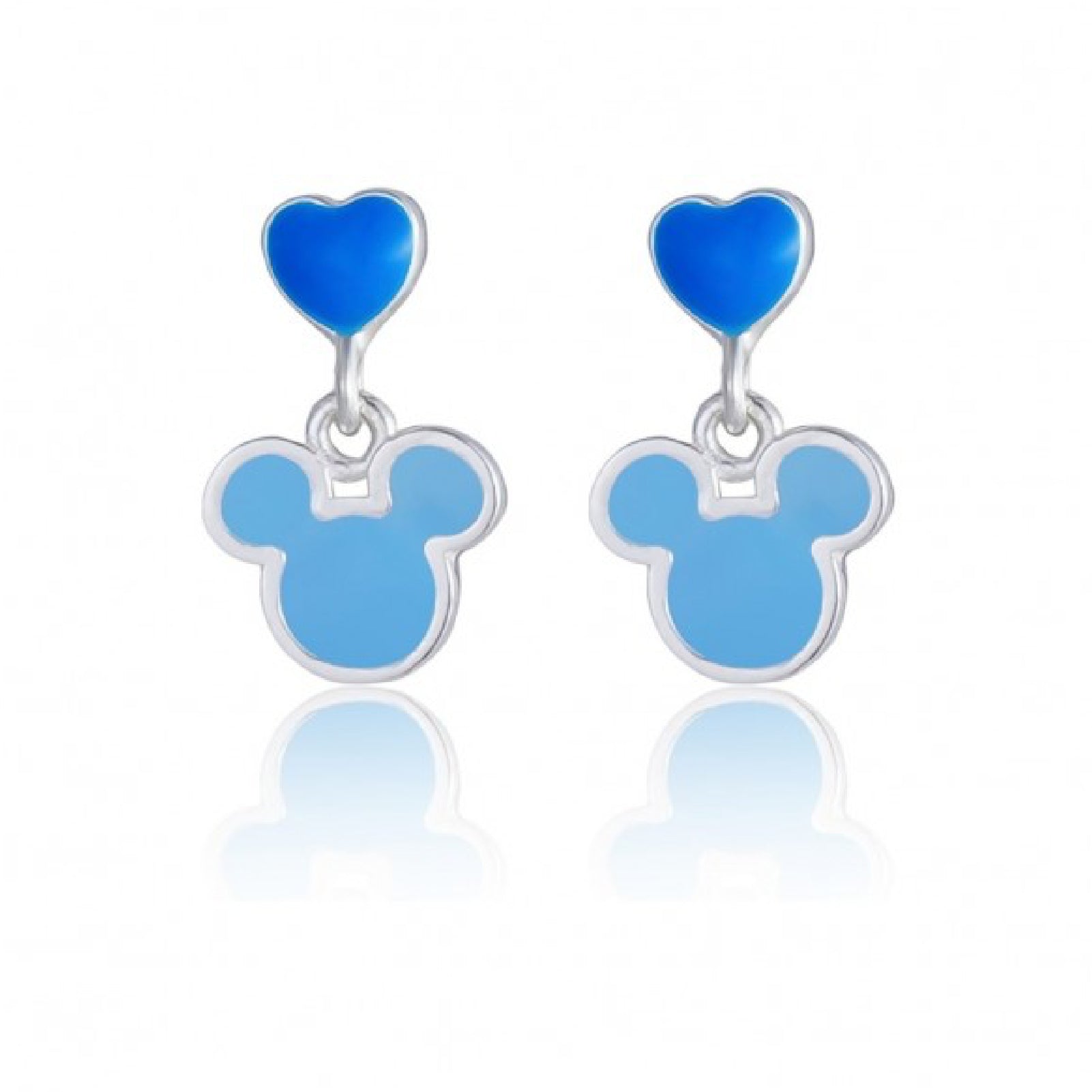 Orecchini pendenti Disney in acciaio con topolino e cuore blu MISURA UNICA