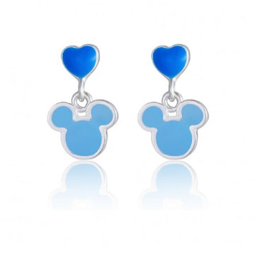 Orecchini pendenti Disney in acciaio con topolino e cuore blu MISURA UNICA