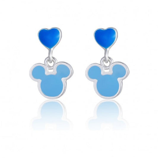 Orecchini pendenti Disney in acciaio con topolino e cuore blu MISURA UNICA