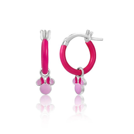 Orecchini a cerchio Disney acciaio con Minnie pendente fucsia MISURA UNICA