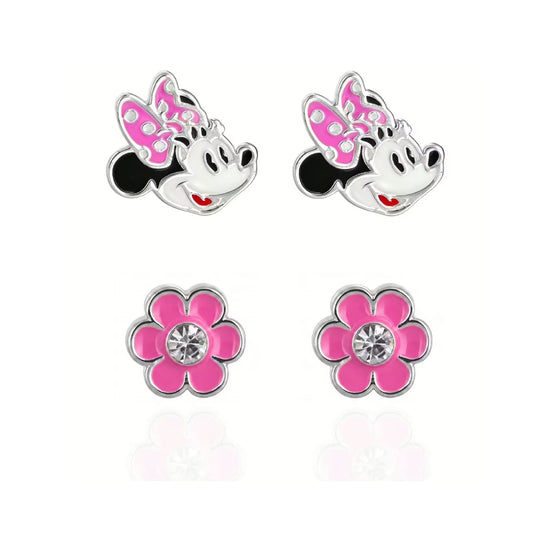 Set orecchini Disney Minnie in ottone argento smalto rosa MISURA UNICA