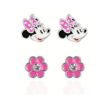 Set orecchini Disney Minnie in ottone argento smalto rosa MISURA UNICA