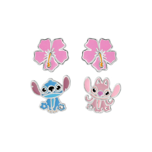 Set orecchini Disney Stitch & Angel ottone argento smalto MISURA UNICA
