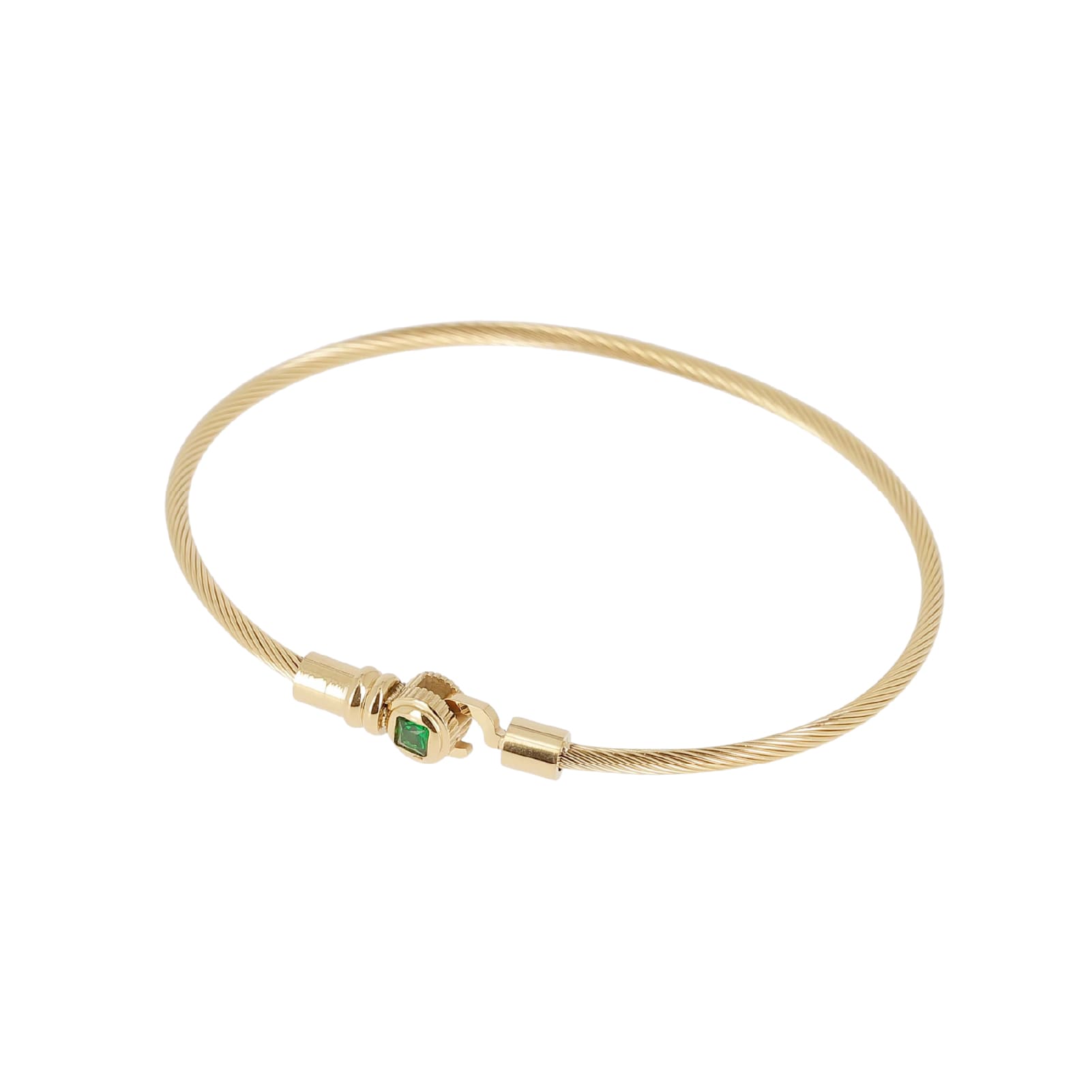 Bracciale rigido ZAG Bijoux acciaio dorato con pietra verde Rigido
