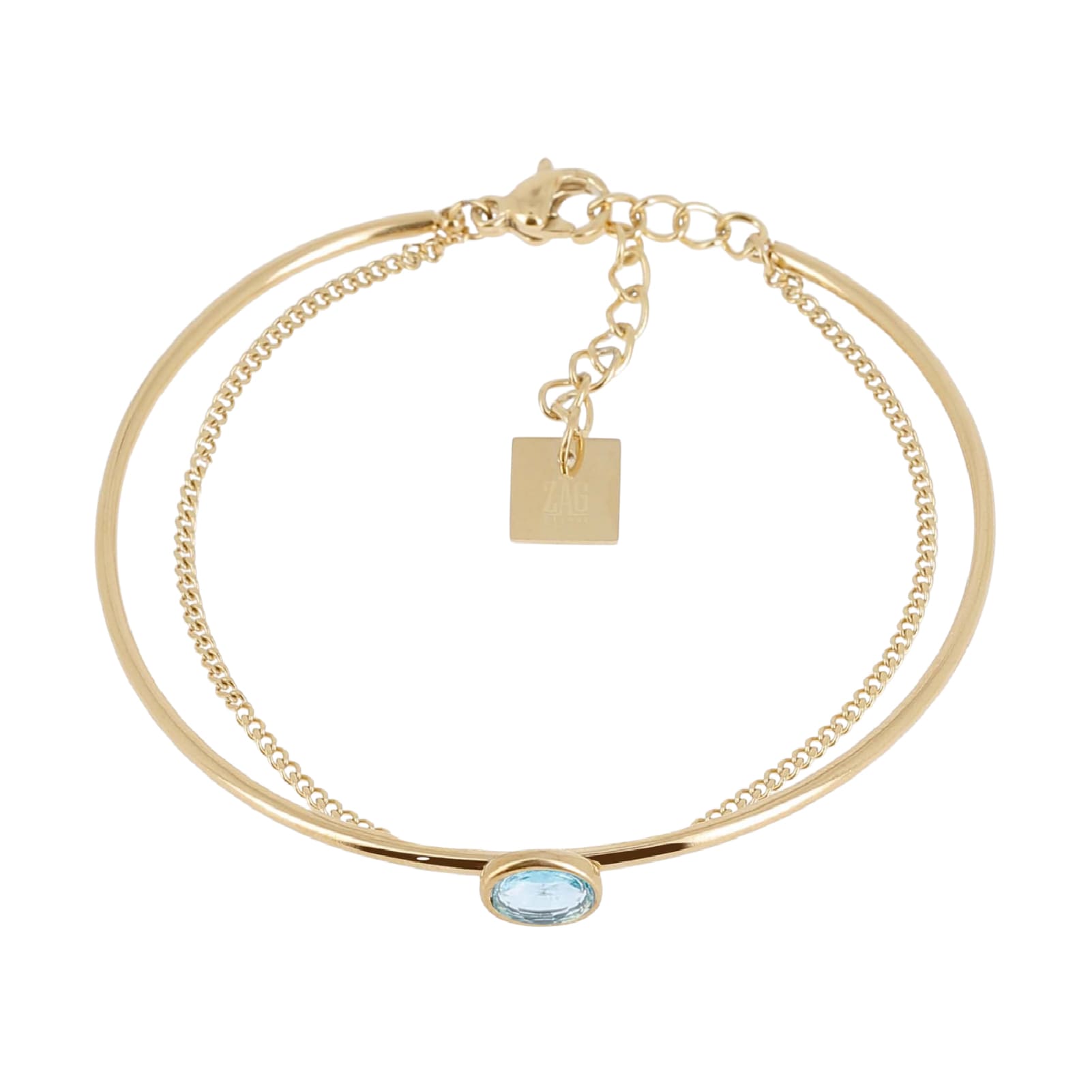 Bracciale multifilo ZAG Bijoux acciaio dorato zircone blu Regolabile 15-18 cm