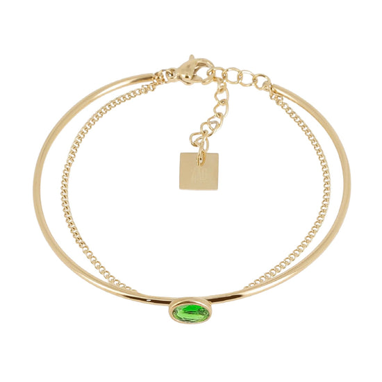 Bracciale multifilo ZAG Bijoux acciaio dorato zircone verde Regolabile 15-18 cm