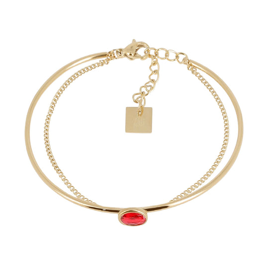 Bracciale multifilo ZAG Bijoux acciaio dorato zircone rosso Regolabile 15-18 cm