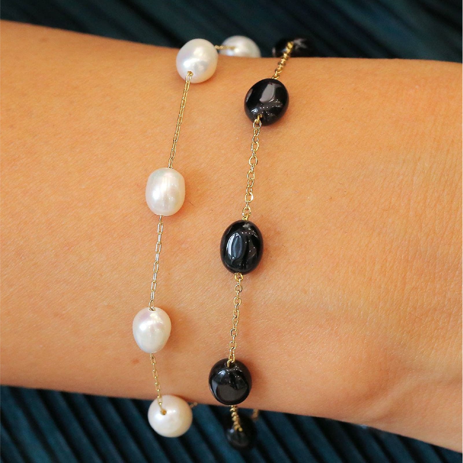 Bracciale catena ZAG Bijoux in acciaio dorato con perle Regolabile 15-18 cm