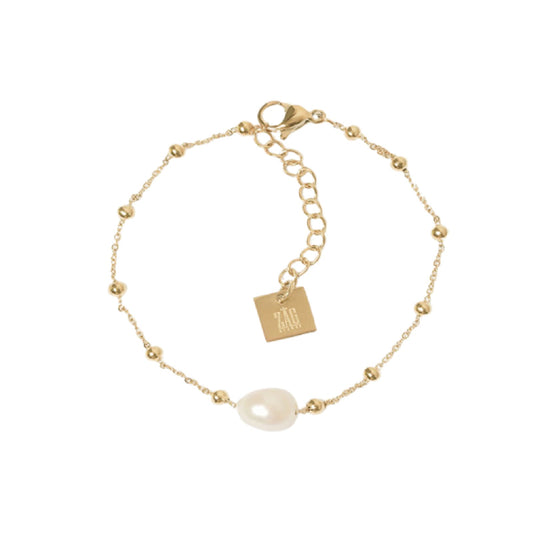 Bracciale ZAG Bijoux Izia in acciaio dorato con perla ovale Regolabile 15-18 cm