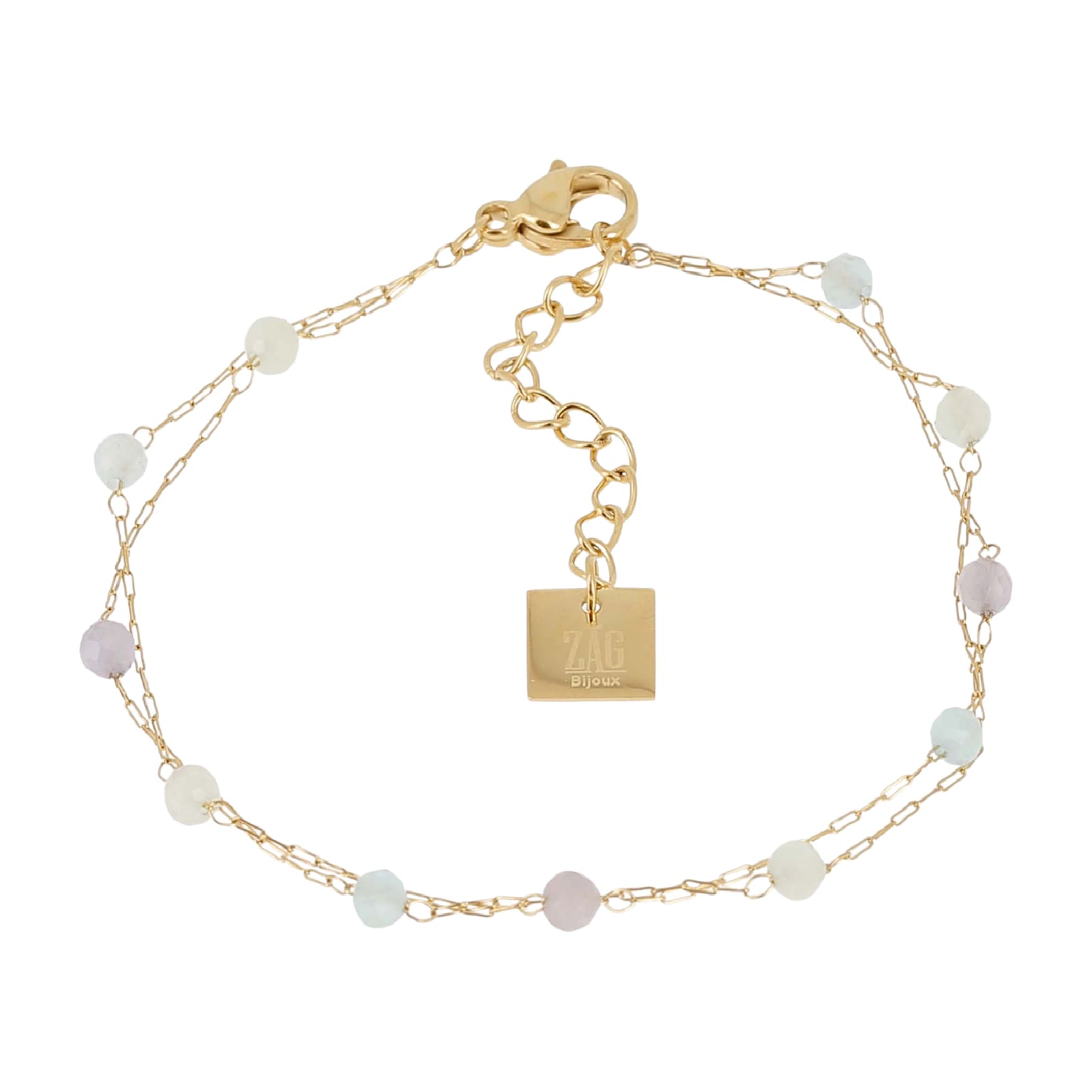 Bracciale multifilo ZAG Bijoux acciaio oro pietre azzurre Regolabile 15-18 cm