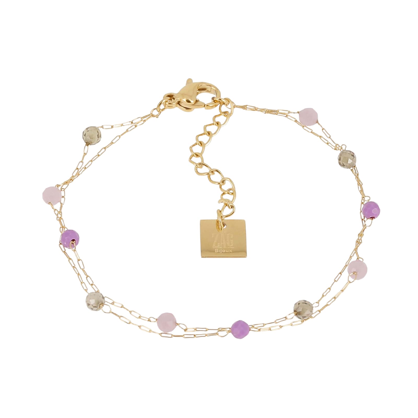 Bracciale multifilo ZAG Bijoux acciaio oro pietre viola Regolabile 15-18 cm