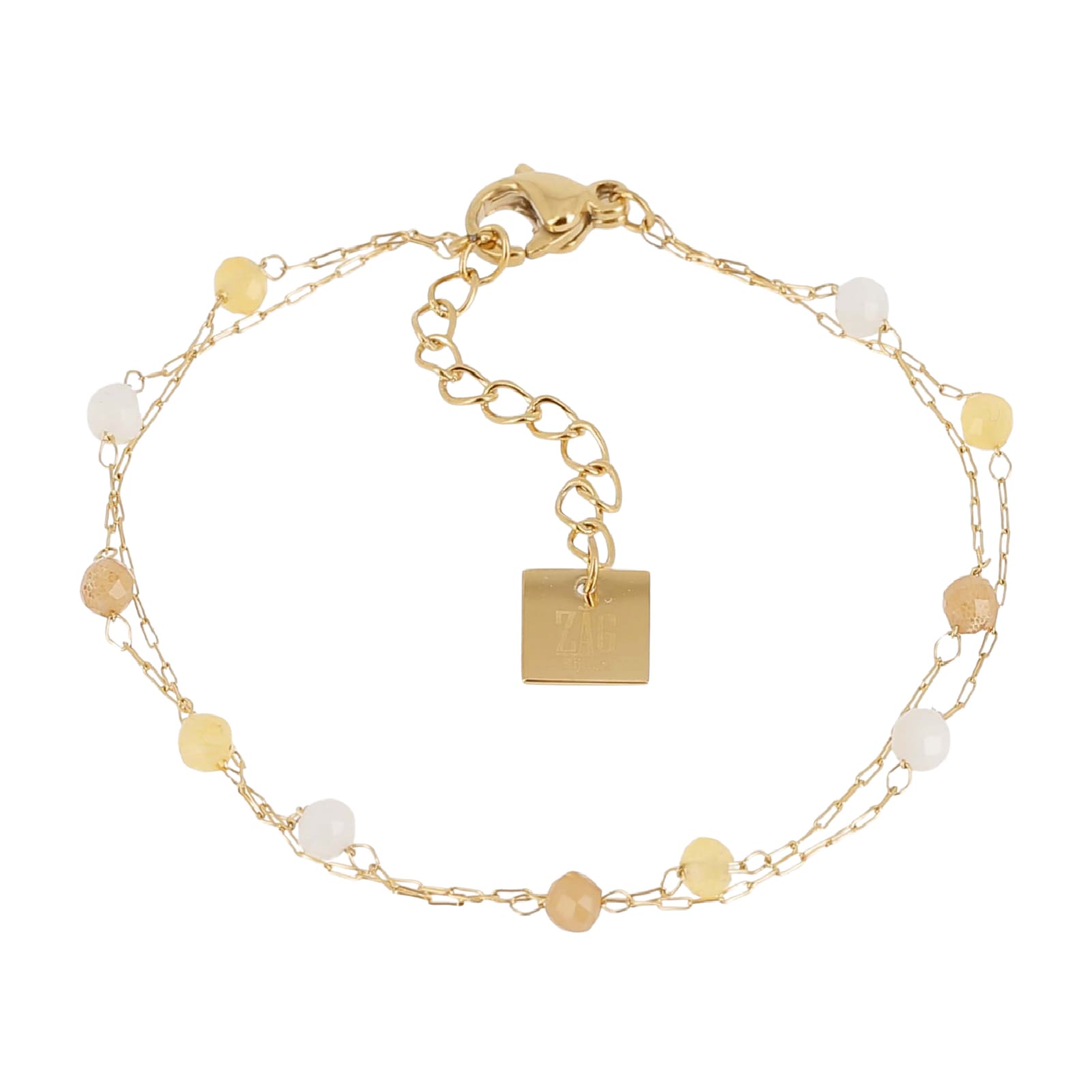 Bracciale multifilo ZAG Bijoux acciaio oro pietre gialle Regolabile 15-18 cm