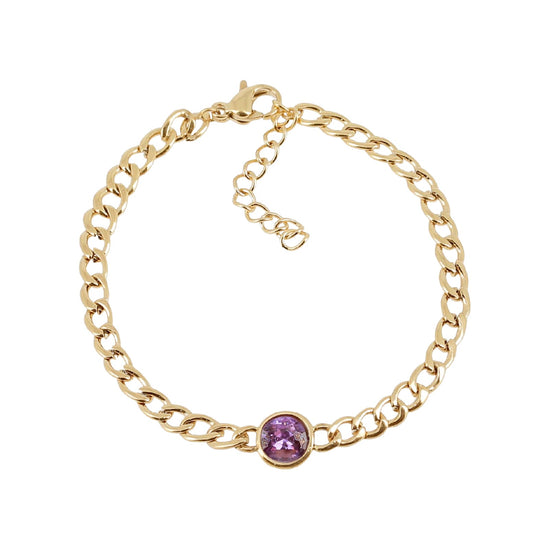Bracciale catena con zircone viola ZAG Bijoux acciaio dorato Regolabile 15-18 cm