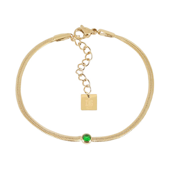 Bracciale catena ZAG Bijoux acciaio dorato zircone verde Regolabile 15-18 cm