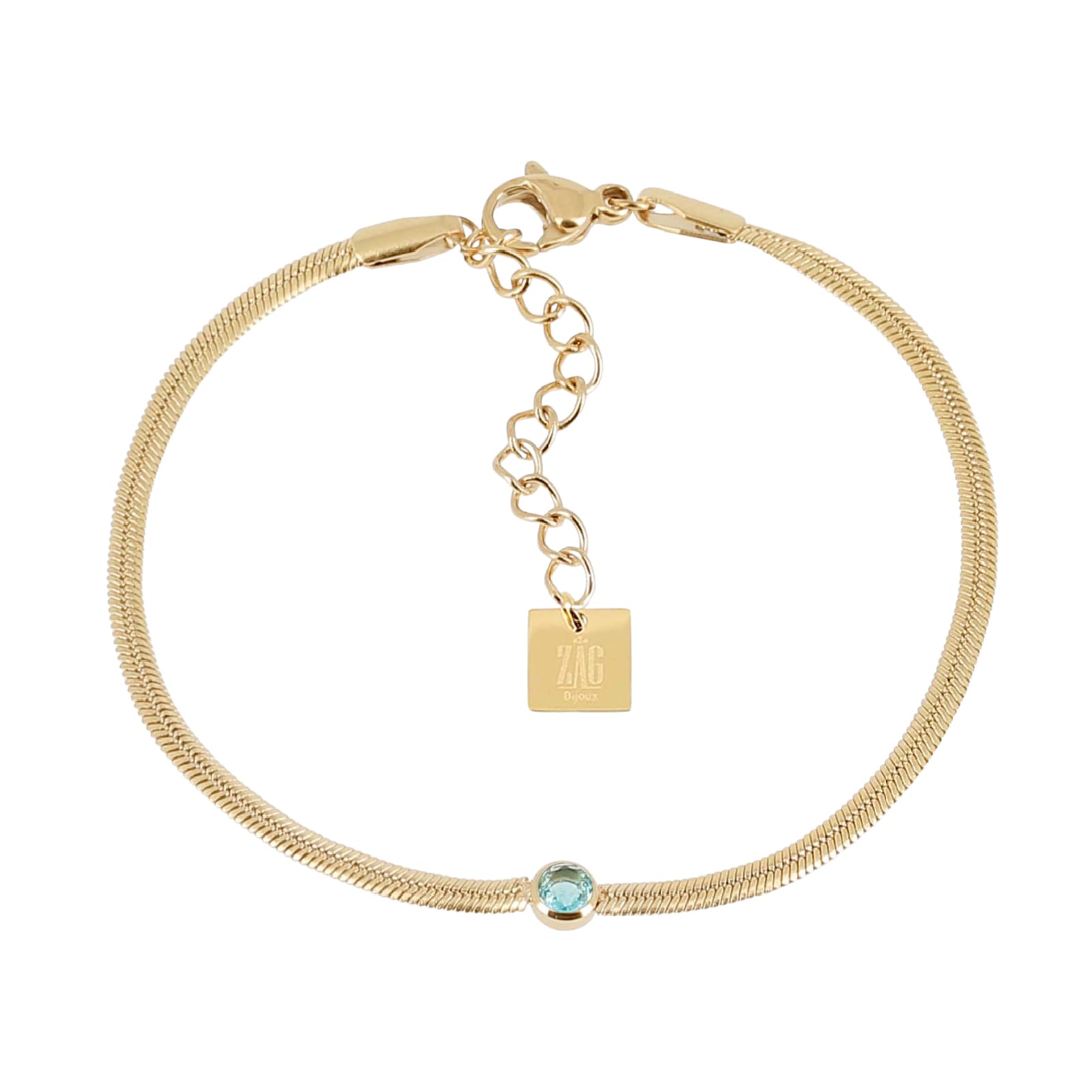 Bracciale catena ZAG Bijoux acciaio dorato zircone blu Regolabile 15-18 cm