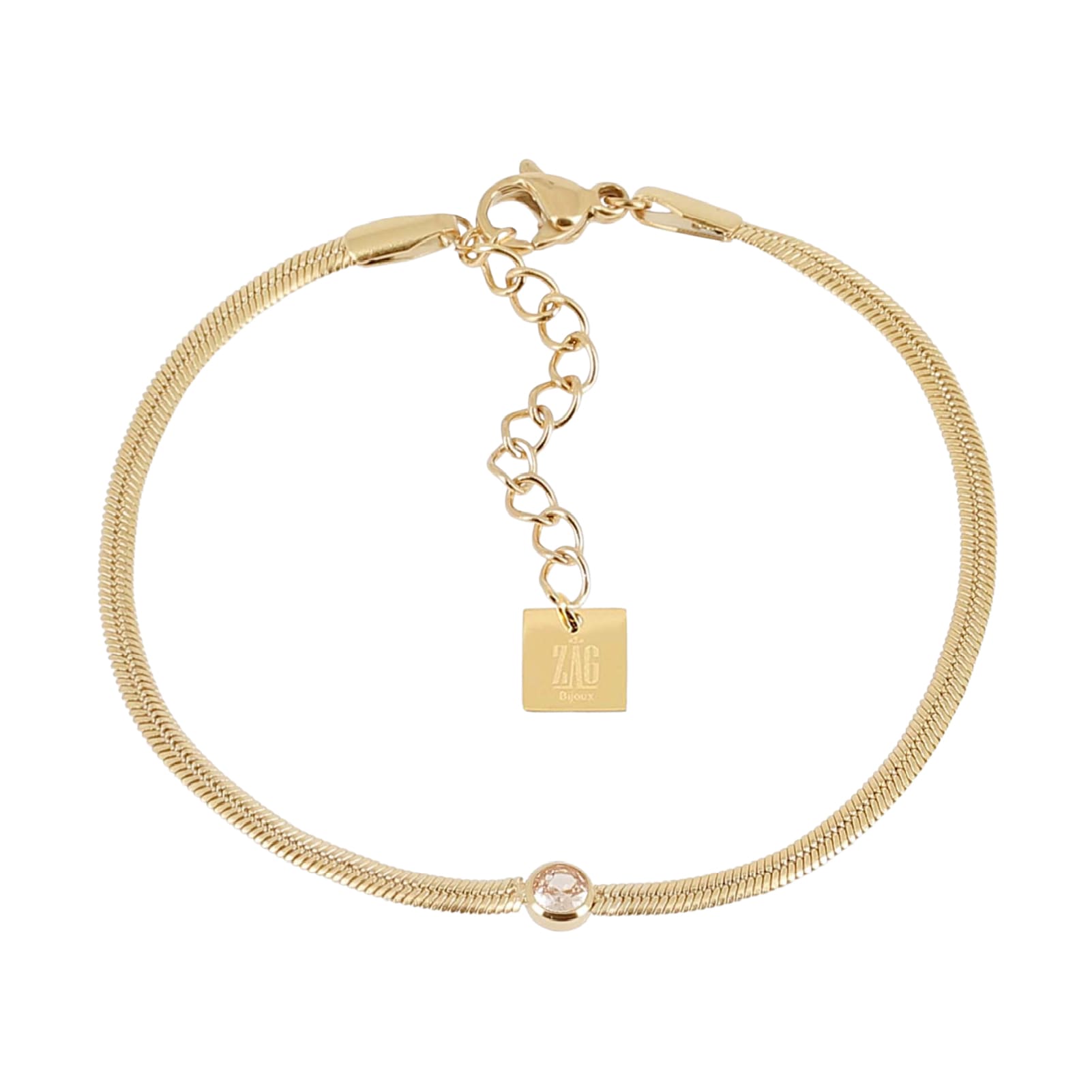 Bracciale catena ZAG Bijoux acciaio dorato con zircone nudo Regolabile 15-18 cm