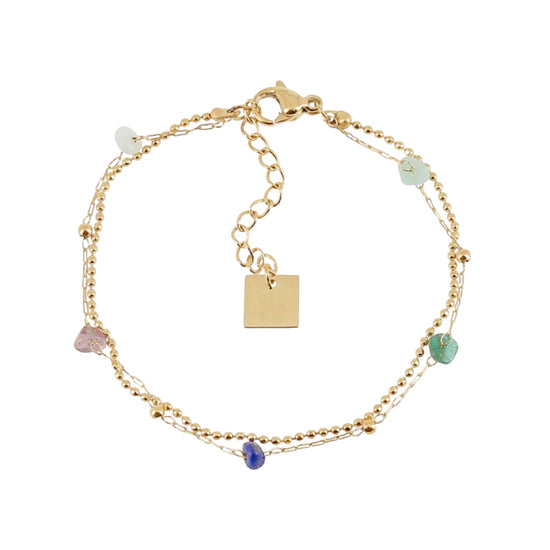 Bracciale multifilo ZAG Bijoux acciaio oro pietre toni blu Regolabile 15-18 cm