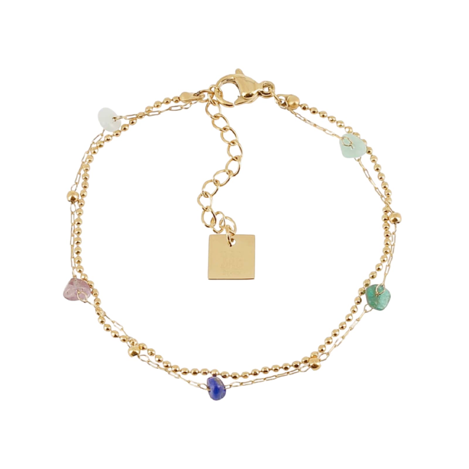 Bracciale multifilo ZAG Bijoux acciaio oro pietre toni blu Regolabile 15-18 cm