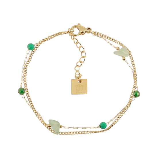 Bracciale multifilo ZAG Bijoux acciaio dorato pietre verdi Regolabile 15-18 cm