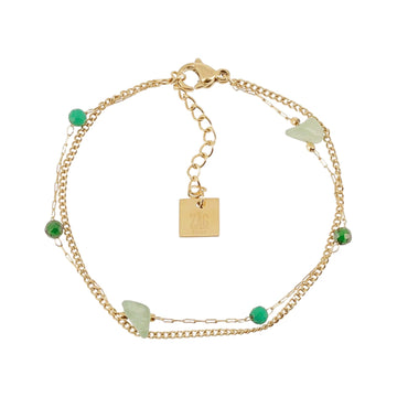 Bracciale multifilo ZAG Bijoux acciaio dorato pietre verdi Regolabile 15-18 cm