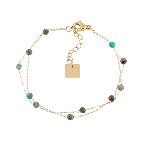 Bracciale multifilo ZAG Bijoux acciaio oro pietre azzurre Regolabile 15-18 cm