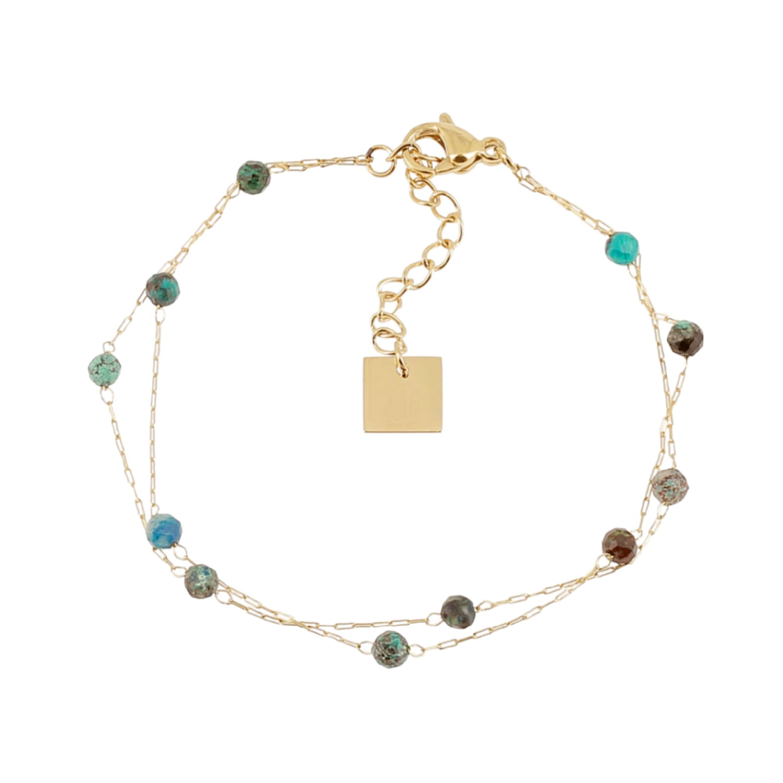 Bracciale multifilo ZAG Bijoux acciaio oro pietre azzurre Regolabile 15-18 cm