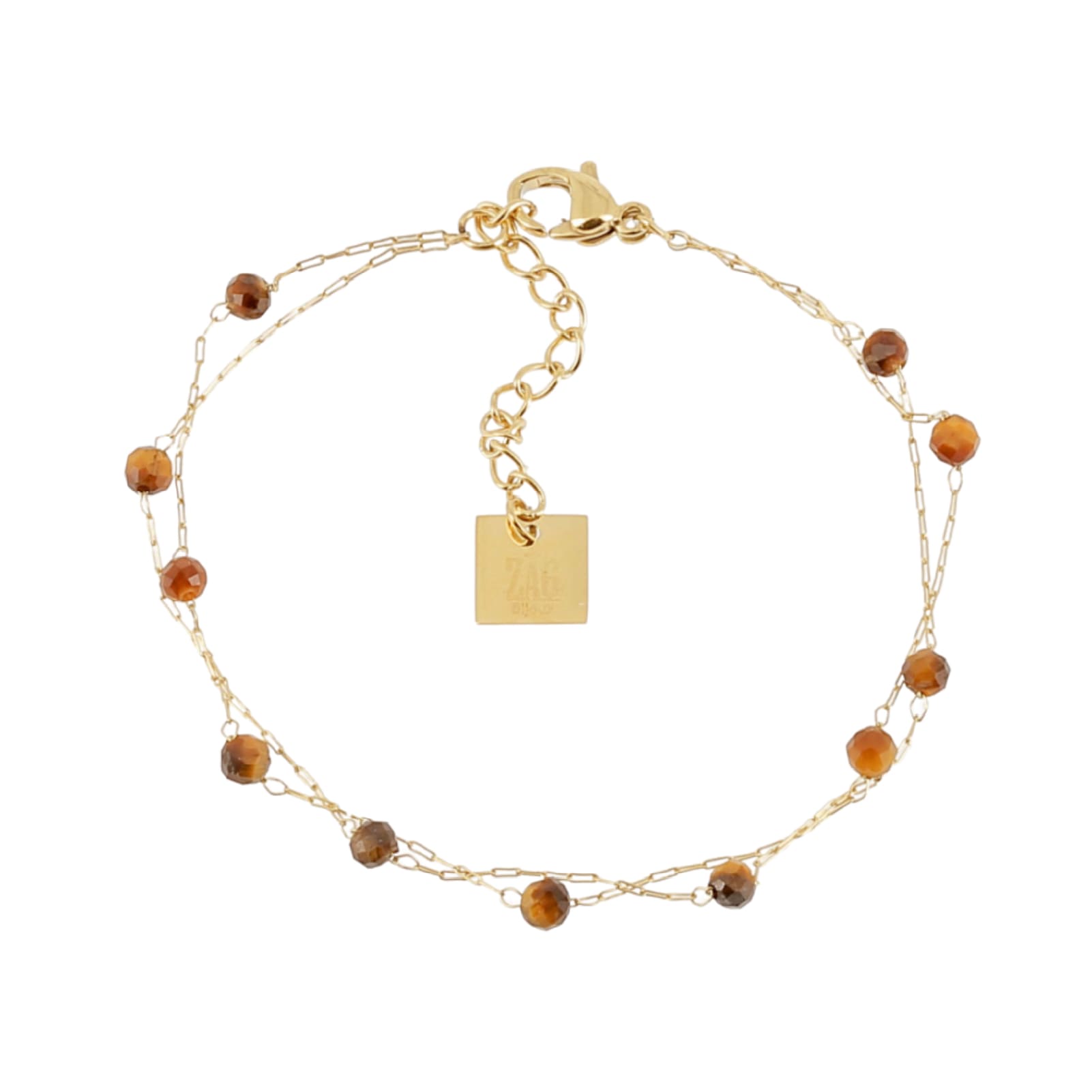 Bracciale multifilo ZAG Bijoux acciaio oro occhio di tigre Regolabile 15-18 cm