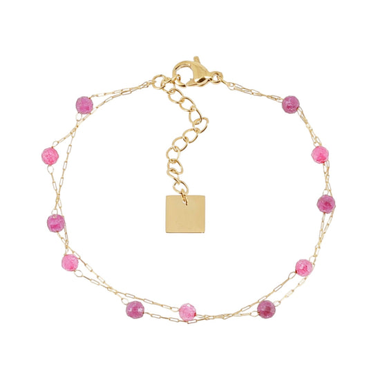 Bracciale multifilo ZAG Bijoux acciaio oro con pietre rosa Regolabile 15-18 cm
