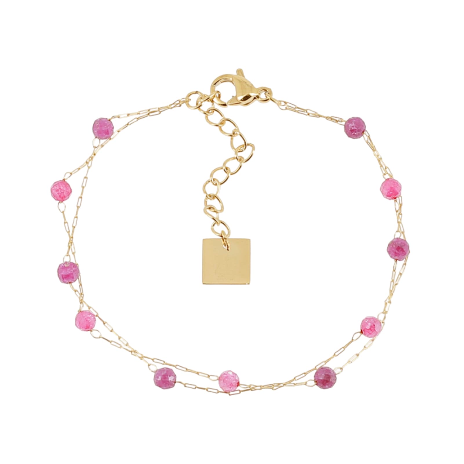 Bracciale multifilo ZAG Bijoux acciaio oro con pietre rosa Regolabile 15-18 cm