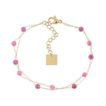Bracciale multifilo ZAG Bijoux acciaio oro con pietre rosa Regolabile 15-18 cm