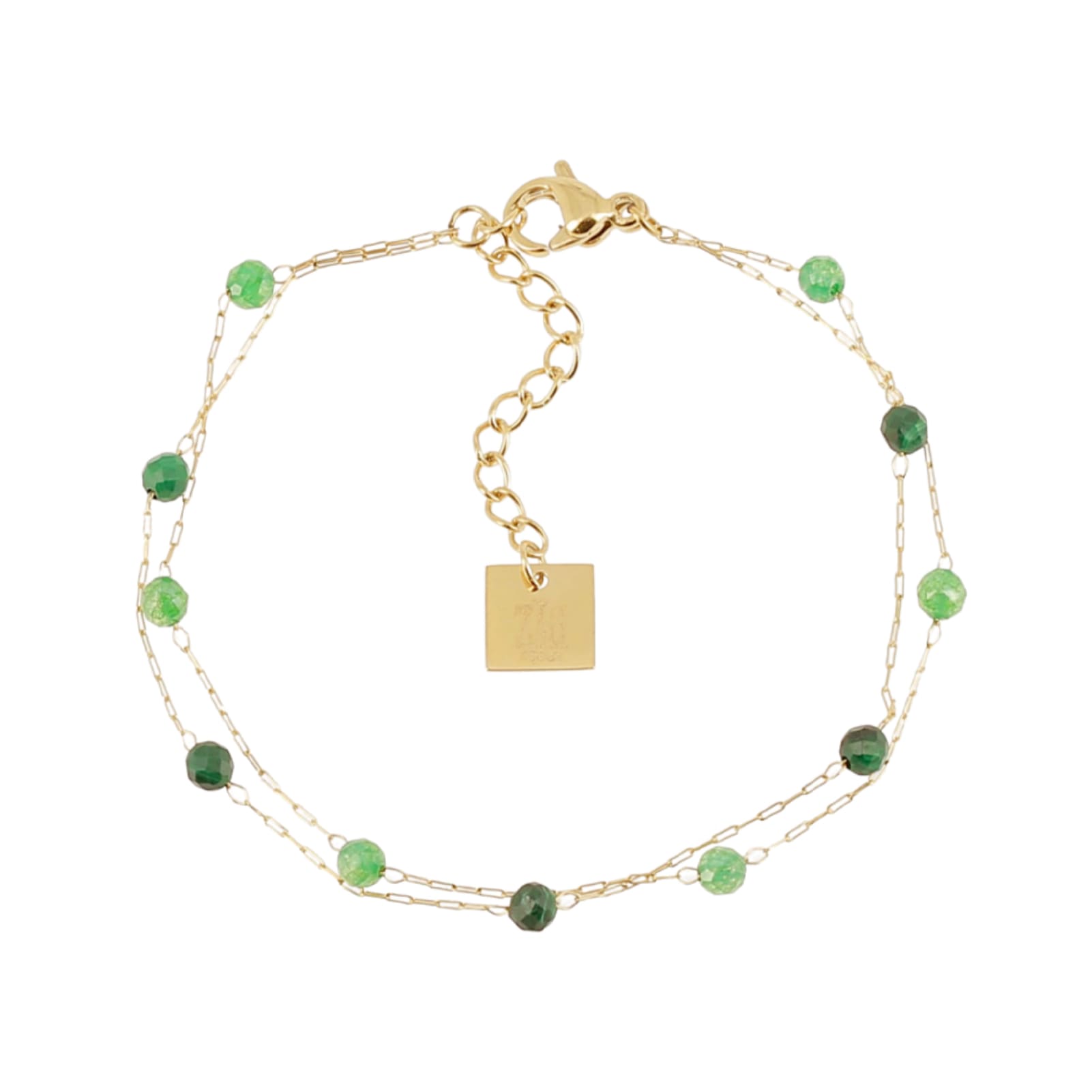 Bracciale multifilo ZAG Bijoux acciaio oro zirconi malachite Regolabile 15-18 cm