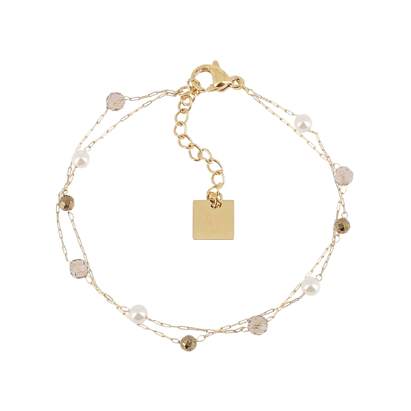 Bracciale multifilo ZAG Bijoux acciaio oro perle labradorite Regolabile 15-18 cm