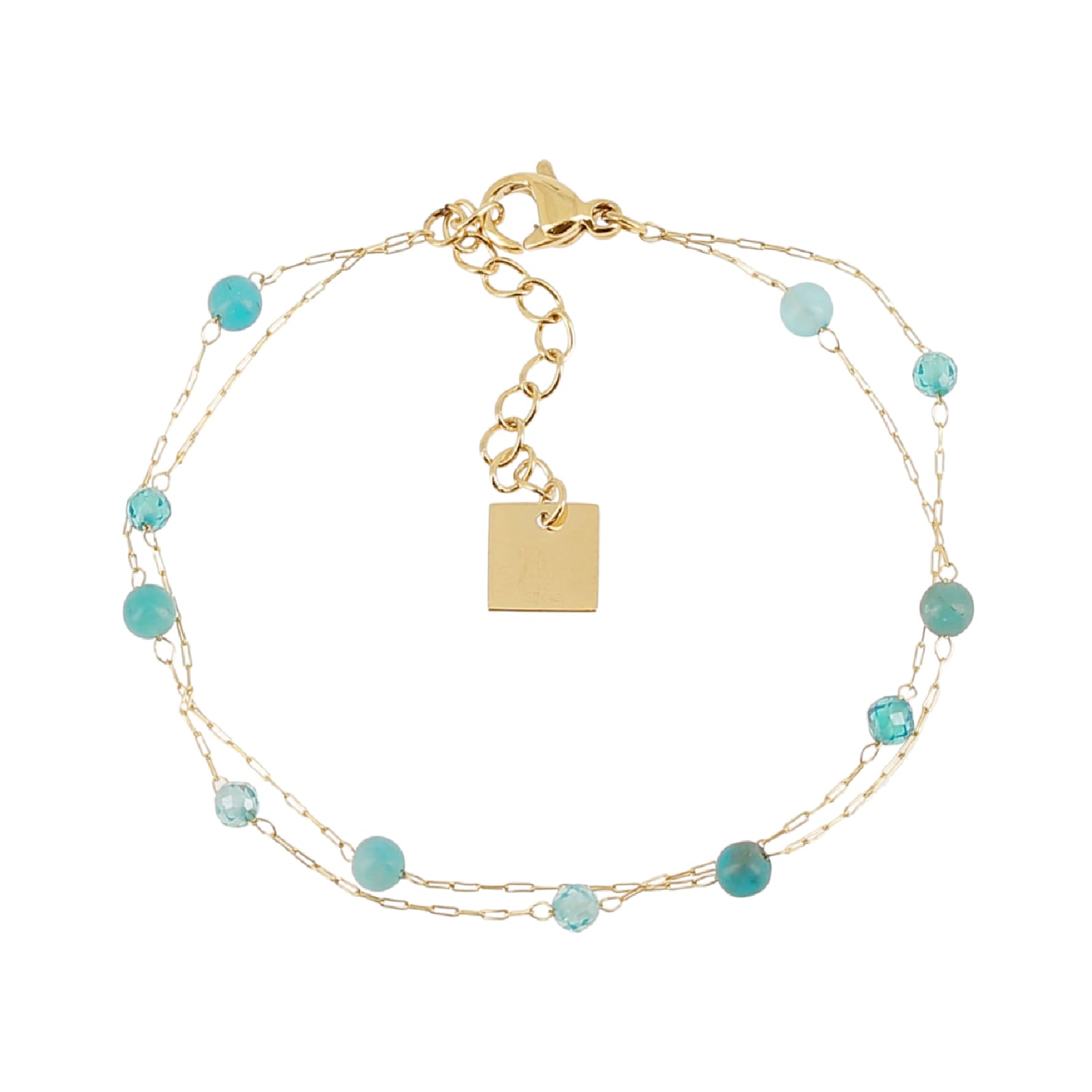 Bracciale multifilo ZAG Bijoux acciaio dorato pietre apatite Regolabile 15-18 cm