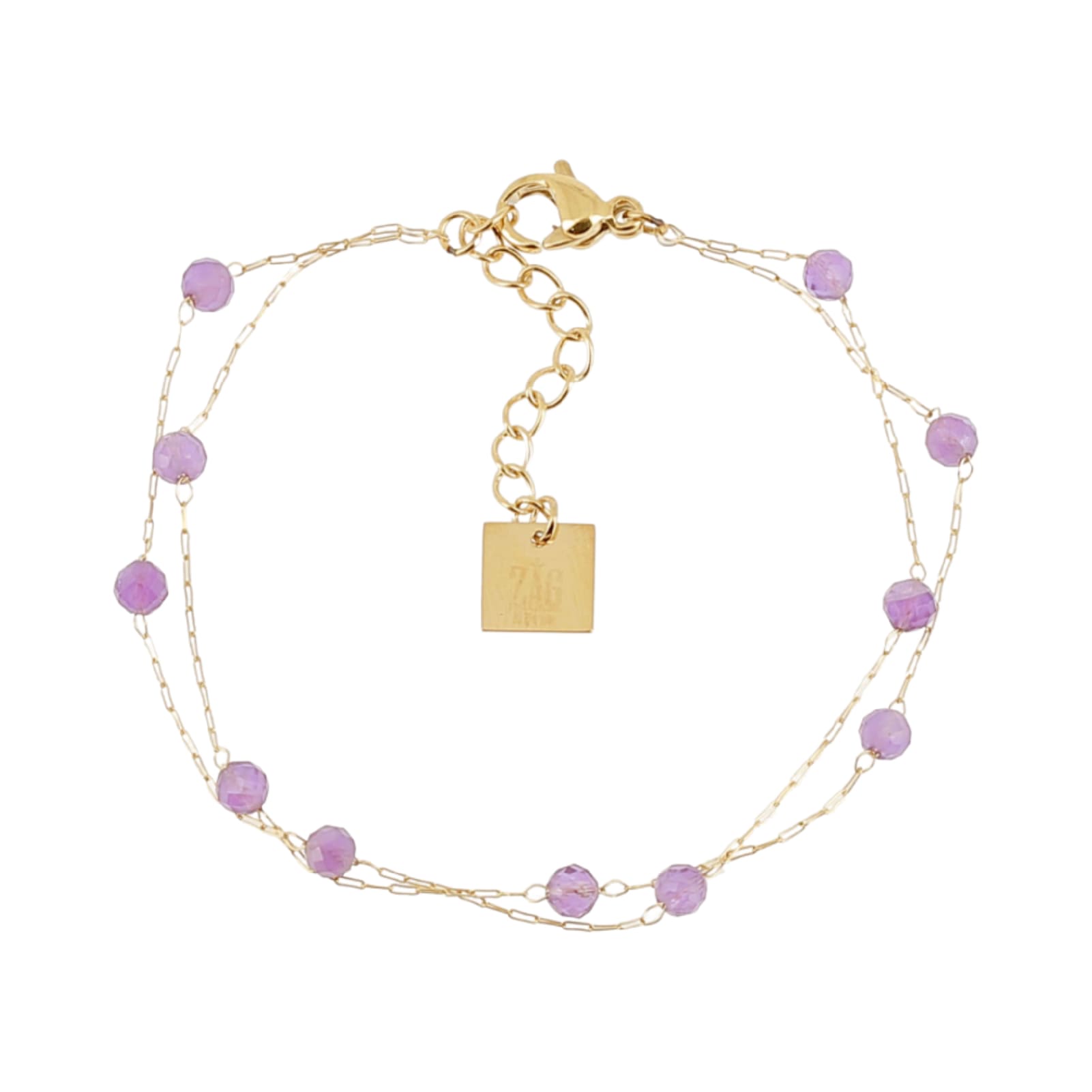 Bracciale multifilo ZAG Bijoux acciaio dorato con ametista Regolabile 15-18 cm