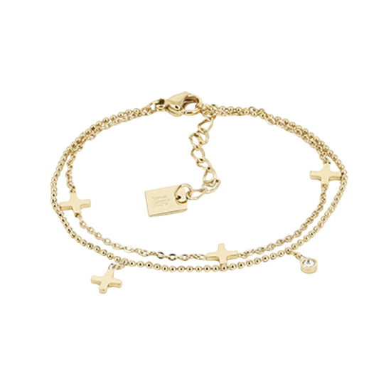Bracciale multi catena ZAG Bijoux acciaio dorato con croci Regolabile 15-18 cm