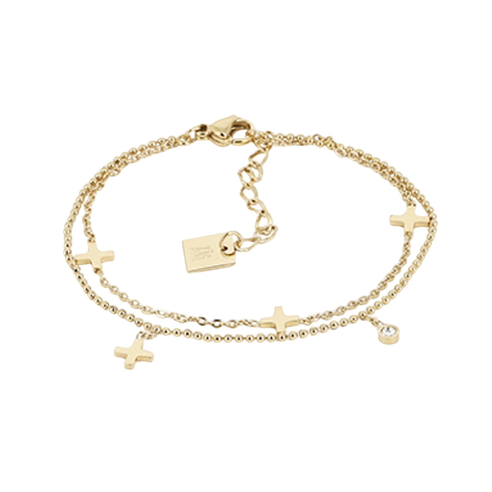 Bracciale multi catena ZAG Bijoux acciaio dorato con croci Regolabile 15-18 cm