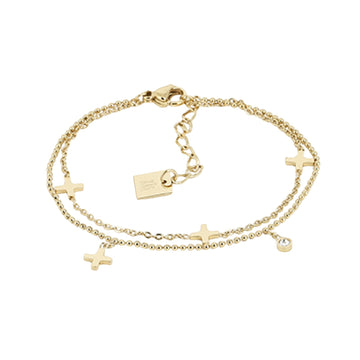 Bracciale multi catena ZAG Bijoux acciaio dorato con croci Regolabile 15-18 cm