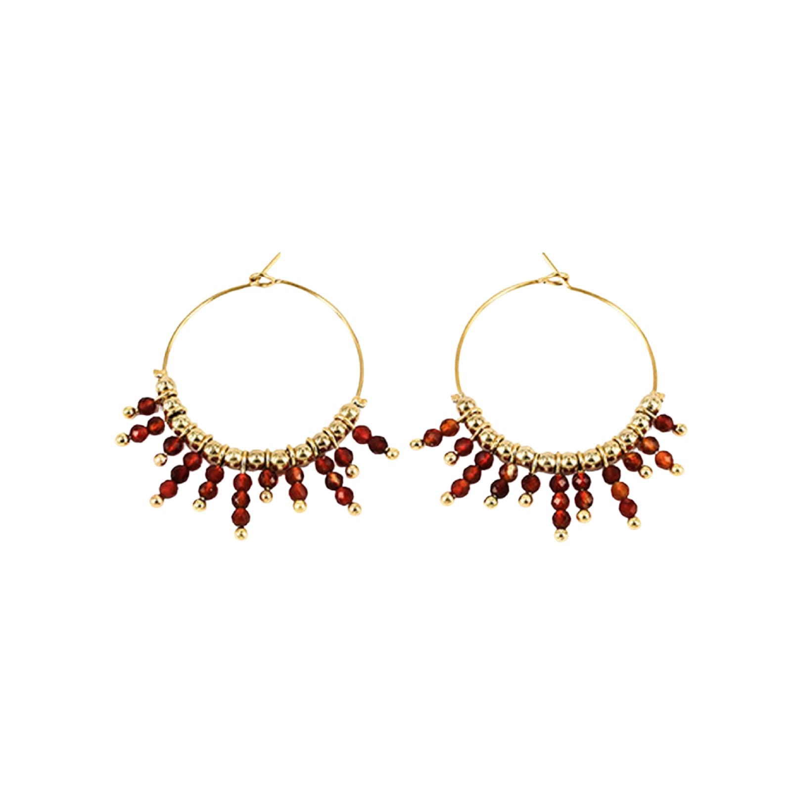 Orecchini cerchio ZAG Bijoux acciaio sfere oro pietre rosse MISURA UNICA